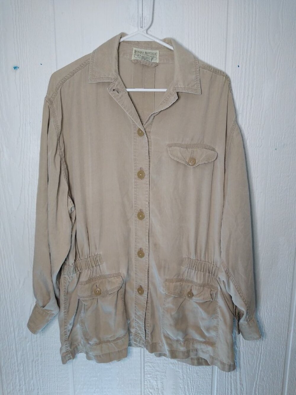 Banana Republic Safari Womens M Shirt Jacket Tan Lightweight Gorpcore Outdoors